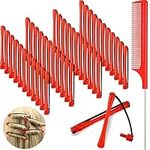 48 Pieces Hair Perm Rods Short Cold Wave Rods Plastic Perming Rods Hair Curling Rollers Curlers with Steel Pintail Comb Rat Tail Comb for Hairdressing Styling Supplies (0.2 Inch, Red£©