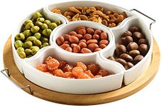 Yesland 10 Inch/25 cm Ceramic Divided Serving Dishes with Bamboo Platter, Relish Tray 6 Removable Bowls for Condiment, Appetizer, Chips, Dip, Nuts, Fruits, Veggies, Candy, Snacks