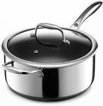 HexClad Hybrid Nonstick 5-Quart Saucepan with Tempered Glass Lid, Stay-Cool Handle, Dishwasher Safe, Induction Ready, Compatible with All Cooktops