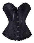 ICEGIA Satin Strong Boned Corset Lace Up Overbust Waist Cincher Bustier Bodyshaper Top, Black, Small