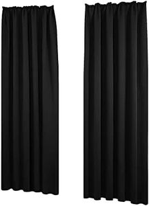 Deconovo Verdunkelungsvorhang Gardinen Thermovorhang mit Kräuselband, 245x140 cm(HöhexBreite), Schwarz, 2er Set