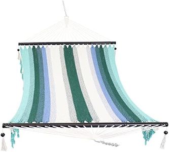 Sunnydaze Woven Double Hammock with Crocheted Edges and Spreader Bars - 600-Pound Weight Capacity - Lagoon Stripes