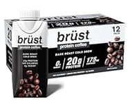 BRÜST PROTEIN COFFEE DARK ROAST - UNSWEETENED (20g Protein, 175mg Caffeine, 100 Calories) Full Bodied, Rich, and Black, 330mL, 12 Pack, Brust Cold Brew Iced Coffee - AS SEEN ON DRAGON'S DEN