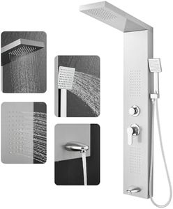 ROVOGO Shower Panel Tower System cUPC Certified, High Pressure Rainfall Shower, Body Jets, Handheld and Tub Spout, 46.5 in. Shower Column Stainless Steel, Brushed