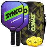 Synco Pickleball Paddle Set | 2 Pickleball Rackets and 4 Pickleballs with Carry Bag | Lightweight Fiberglass Pickleball Racket with Cushion Comfort Grip (16mm, Latitude Blue)