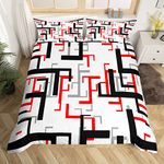 Black Red Gray Lines Bedding Set Queen,Modern Simplicity Comforter Cover for Boys Girls,Kids Line Stitching Duvet Cover Set Creative Abstract Bedspread Cover Fashion Teens Bedroom Decor Bed Collection