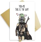 OJsensai Funny Baby Yoda Card, Adorable Yoda Valentine’s Day Card for Husband or Wife, Star Wars Fan Mandalorian Theme Card for Spouse Ex, You + Me This Is The Way Card for Boyfriend or Girlfriend