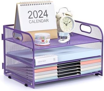 NCXTKJ 3-Tier Letter Tray Paper Organizer with Handle,Compact Mesh Desk File Organizer for Home Office Supplies Desktop Accessories,Purple