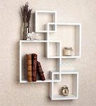 DDS Dream Decor Shoppee Decorative Display Overlapping Floating Intersecting Squares Wall Shelf Home Decor Art Interlocking Shelves (White)