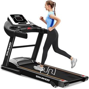 Sparnod Fitness STH-1200 Motorized Treadmill for Home Use, 4 HP Peak DC Motor, 12 km/hr Speed, 110 kg Max User Weight, 12 Preset Workouts, Manual Incline, Hi-Fi Speaker, Safety Key