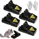 JEEYAL Mouse Traps for Indoors with Pair of Gloves, 4 Pack Reusable Mouse Traps, Rat Traps & Mice Traps that Kills Instantly, Easy to Use Mouse Trap for Outdoor, Kitchen, Garage and Garden