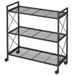 SONGMICS 3-Tier Metal Storage Rack with Wheels, Mesh Shelving Unit with X Side Frames, 31.5-Inch Width, for Entryway, Kitchen, Living Room, Bathroom, Industrial Style, Black UBSC183B01