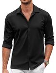 COOFANDY Mens Casual Button Up Shirts Long Sleeve Slim Fit Stretchy Dress Shirts Black