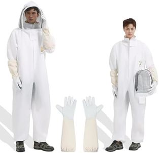 Bee Suit for Men Women Sting Proof, Polycotton Beekeeping Suits Beekeeper Costume&with Glove &Ventilated Hood, Bee Outfit for Backyard (XXL)