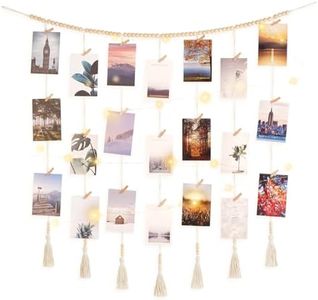 Dahey Macrame Wall Hanging Photo Display with Clips Collage Picture Frame Boho Wall Decor with Wooden Beads Garland Photo String With Clips Gift for Teen Girl Bedroom Dorm Living Room Classroom