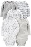 Simple Joys by Carter's Baby 5-Pack Neutral Long-Sleeve Bodysuit, Gray/White, 6-9 Months