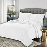 Best Linen Quilted Bedspreads Bed Throw 3 Pcs Embossed Coverlet Bedding Set Includes 1 Comforter & 2 Pillow Cases (King, Inspiration White)