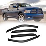 CMVT Auto Window Visors for 2009-2018 Dodge Ram 1500 Crew Cab, Rain Guards Vent Shield Shade Deflector Dark Smoke 2010-2023 Ram 2500 3500 Crew Cab & Mega Cab, Tape-On 4PCS