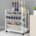 0GFC 19141 Umbrella Holder for Entryway,Large Umbrella Stand with Wheels,Shoe Holder,Commercial Umbrella Organizer Rack with Drip Tray for School,Office, Hotel, Library Indoor Entrance,White