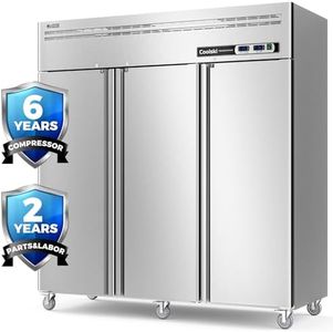 Coolski Commercial Freezer Reach-in 54 Cu.ft, 72" W 3 Section Stainless Steel Solid Door Fan Cooling Commercial Refrigerator and Freezer Combo for Restaurant, Garage, Food Truck, School, Church