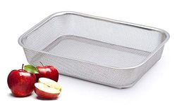 SATYAKI STEELS Stainless Steel Expanding Mesh Sink Strainer Rectangular Retractable Fruit Vegetable Drain Basket (Silver, Standard Size)