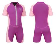 Lemorecn Wetsuit Kids 2mm Front Zipper Youth Shorty Wetsuits Premium Neoprene Wetsuit for Boys and Girls(CA4022purplepink4)