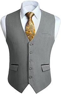 HISDERN Chaleco Traje Gris Hombre Boda Chalecos de Vestir Original Chaleco Elegante de Fiesta Negocio con Bolsillos XL
