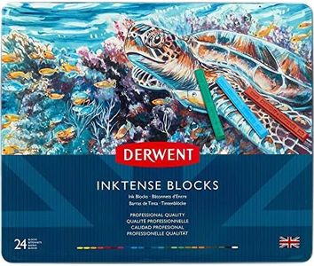 Derwent Inktense Blocks 24 Tin, Set of 24 Water-Colours, 8mm Block, Water-Soluble, Ideal for Drawing, Colouring, Crafts & Painting on Paper & Fabric, Professional Quality (2300443)