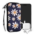 kwmobile Neoprene Sleeve for Smartphone Size XL - 6.7/6.8" - Shock Absorbing Pouch Case - Protective Phone Bag - Summer Daisy Blue/White/Yellow