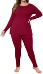 Ekouaer Plus Size Womens Long Underwear Set Oversize Thermal Set Lightweight Base Layer Pajamas 2 PCS Warm Tops & Bottom Wine Red 30W