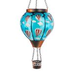 DREAMSKIP Solar Hot Air Balloon Lantern Flickering Flame, Sky Blue Glass Hot Air Balloon Solar Lantern Outdoor Waterproof, Decorative Hanging Hot Air Balloon Solar Light for Outside Garden Patio Yard