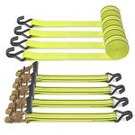 Autofonder 4pcs 1.5" x 15 ft Heavy Duty Cargo Ratchet Tie Down Straps 3000 lbs Tie-Down Ratcheting Straps with Wire Hook Ends,J-Hook Ratchet Strap TieDowns