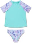 Speedo Girl's UV Swim Shirt Short Sleeve Rashguard Rash Guard Set - Arctic Glass, Size 6
