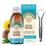 GuruNanda Original Oil Pulling with Tongue Scraper, Alcohol & Fluoriode Free Mouthwash for Teeth & Gum Health & Fresh Breath (Unflavoured), 250 ml