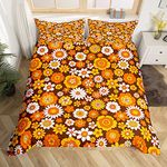 Groovy Boho Floral Power Bedding Set Single For Teen Girls Women 60S 70S Retro Hippie Floral Comforter Cover Vintage Colorful Groovy Flowers Power Duvet Cover Bohemian Bed Set 1 Pillow Case