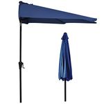 9ft Patio Half Round Umbrella - OKSTENCK Outdoor Parasol Garden Sunshade with 5 Ribs (Navy Blue)