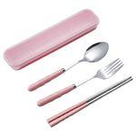 EVEN Spoon Set Stainless Steel Chopstick, Spoon and Fork Cutlery Set for Women, Men, Kids Eating Food Portable Tableware Dining Accessories. (Pink)