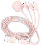 Watch Charger for Apple Watch - 3 M Multi Charging Cord for iWatch + Dual Lightning + USB-C Multi iphone iwatch Chargr Cable Pink Long 10ft Universal Cable for iwatch,iphone 15 14 13,Samsung