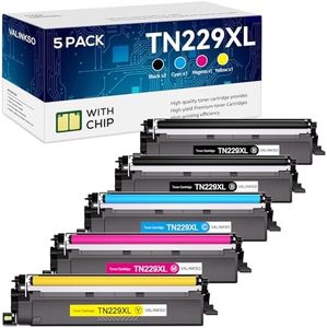 Valinkso Compatible TN229XL Toner Cartridge Replacement for Brother TN229 TN229XL Toner Work with Brother HL-L3220CDW MFC-L3780CDW HL-L3280CDW MFC-L3720CDW HL-L3300CDW,High Yield 5-Pack (BK/C/M/Y)