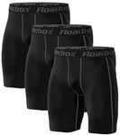 Roadbox Compression Shorts Mens 3 Pack with Pockets, Sports Underwear Quick-Drying Base Layer Shorts for Running, Gym, Shorts, Cycling, Rugby Black