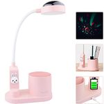 Kids LED Desk Lamp, Hacevida Rechargeable Desk Lamp 2000mAh with Night Light/USB Port, Table Lamp for Study with Flexible Gooseneck/ 3 Level Brightness/Eye-Caring for Home Office Girls Boys, Pink