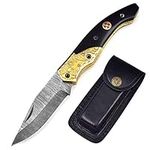 Handmade damascus steel blade folding knife. Blade length under 3 inches. Legal to carry.1534