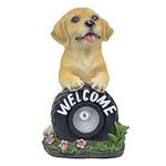 JUOPZKENN Solar Dog Garden Statues, Puppy Steps on Tire with Welcome Sign Statues, Puppy Dog Solar Powered Funny Figurine Decor for Outside Patio, Yard, Lawn