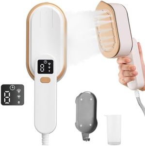 Steam Iron Travel Steamer with LCD Screen, 10S Fast Heat-up 2000W Steamer Clothing with 180° Rotatable Handle, Portable Handheld Clothes Steamer, 3 Steam Levels for Travel, Home, Office (White)