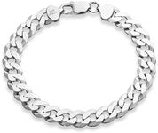 Miabella 925 Sterling Silver Italian Solid 9mm Diamond-Cut Cuban Link Curb Chain Bracelet for Men, Made in Italy, 8.5 inch, Sterling Silver