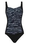 Aidotop Womens One Piece Swimsuit Tummy Control with Ruched Monokinis Tribal Swimsuits (Stripe, L)