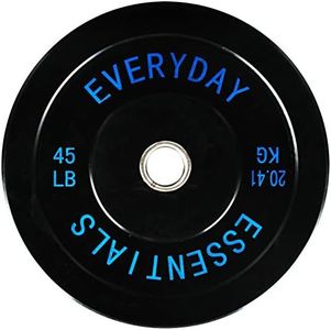 Everyday Essentials Color Coded Olympic Bumper Plate Weight Plate w Steel Hub, Single, Black, 45 Pounds