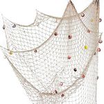 Nature Fish Net Wall Decoration with Shells, Ocean Themed Wall Hangings Fishing Net Party Decor for Pirate Party,Wedding,Photographing Decoration