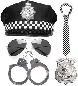 Costume da Poliziotto per Adulti - Set da 5 Pezzi con Accessori: Cappello, Manette, Distintivo, Cravatta e Occhiali da Sole - Ideale per Uomo, Donna e Bambini per Costumi e Travestimenti di Halloween