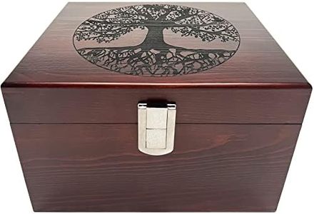 Blake & Lake Tree of Life Large Wooden Decorative Box - Wooden Keepsake Box with Hinged Lid and Metal Latch Wood Storage Boxes with Lid Engraved Design (Dark Pine Wood)